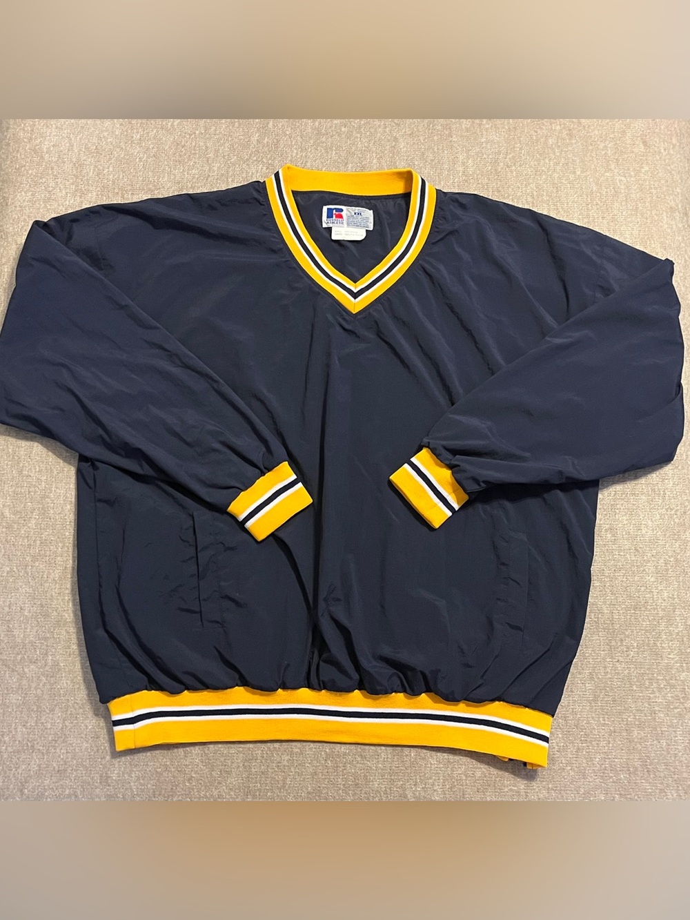 Russell Athletic Pullover Windbreaker Jacket XXL Navy Yellow